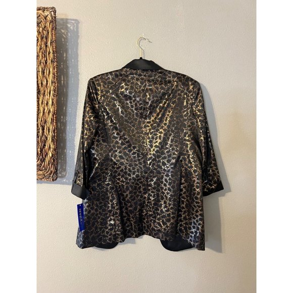 Nygard Jacket M Medium Black Brown Gold Animal Print Rolled Cuff Lightweight NWT - Picture 7 of 12